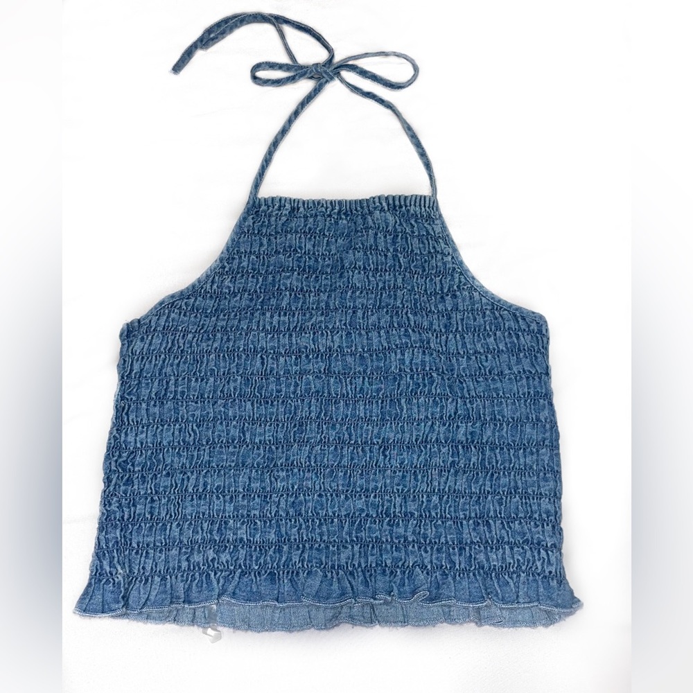 American Eagle Denim Smocked Halter Top